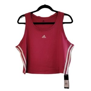 Pink and White Adidas Women's Crop Tank Top